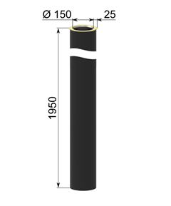 Startsektion halvisoleret, L: 1950 mm pulverlakeret
